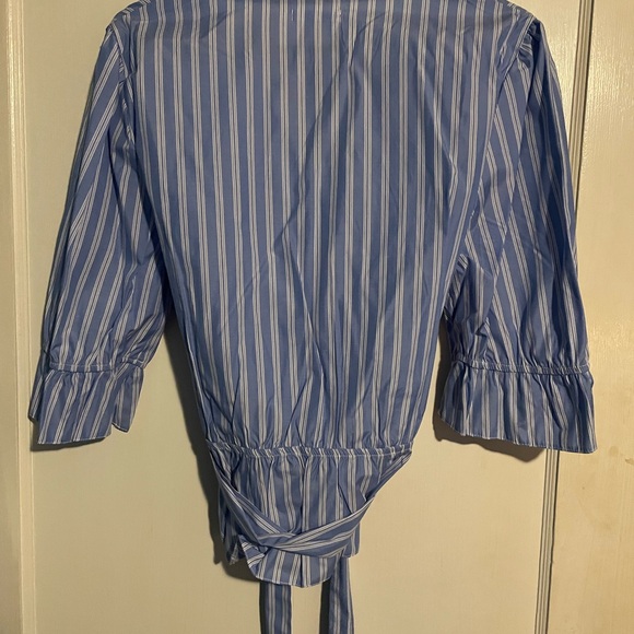 Striped peplum blouse with self tie belt. - Picture 3 of 3